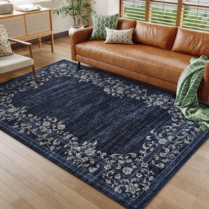 Modern Machine Washable Area Rugs Floral Printed Floor Carpet Non Slip Backing Stain Resistant Indoor Soft Mat - 1 of 4