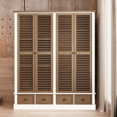 Famapy Large Brown Wardrobe Shuttered Doors Vintage Rustic Style Beautiful and Practical