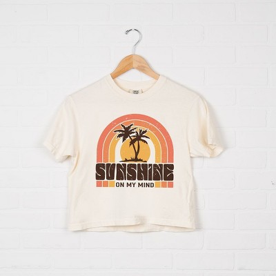 Simply Sage Market Women's Sunshine On My Mind Rainbow Short Sleeve Relaxed Fit Cropped Tee
