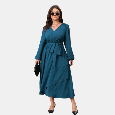Women's Plus Size Wrap Self Tie Midi Fall Dress - Cupshe