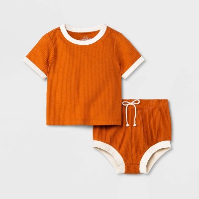 Image of Baby 2pc Ribbed Top & Bottom Set - Cat & Jack™ Orange 6-9M