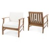 Outdoor Acacia Wood Club Chairs Set Of 2,Fabric Upholstered Armrests Chair,Slat Panel Backrest Accent Chair For Patio Garden-Coolbibila - 2 of 4