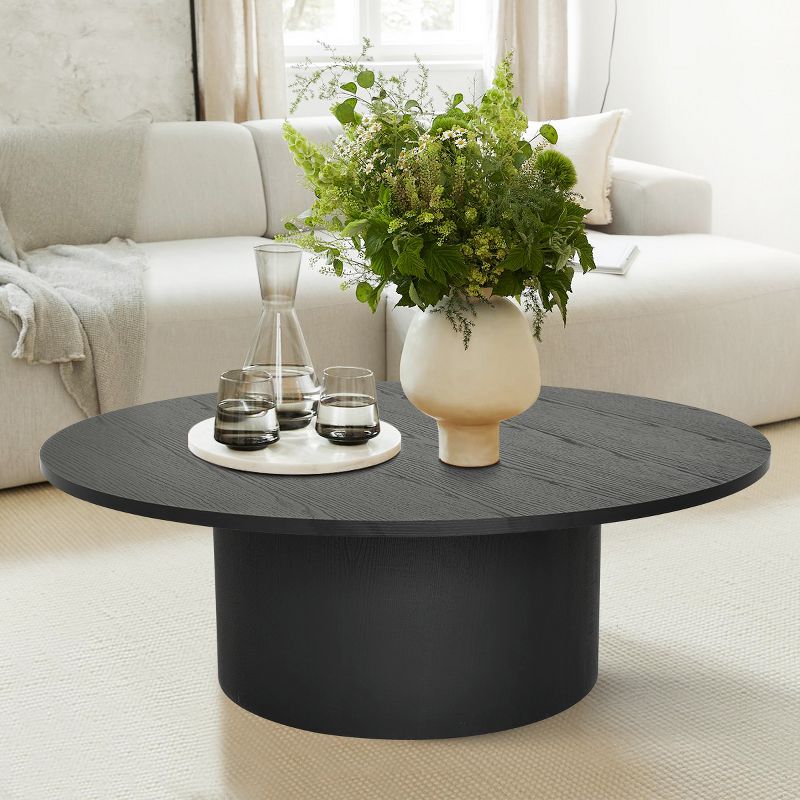 40" Dwen Manufactured Wood Foil with Grain Paper Round Coffee Table With Pedestal Base -The Pop Maison, 1 of 8