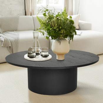 40" Dwen Manufactured Wood Foil with Grain Paper Round Coffee Table With Pedestal Base -The Pop Maison