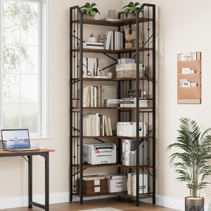86" L-Shaped Corner Bookshelf - Industrial 7-Tier Bookcase w/ Beaded Design, Tall Display Rack for Living Room & Bedroom - 1 of 4