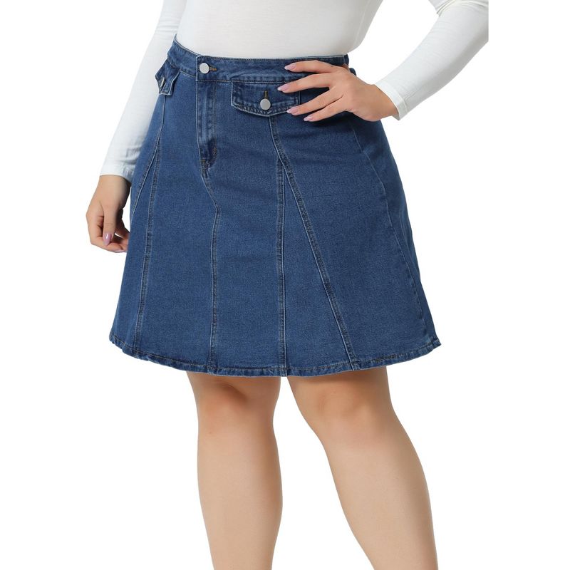 Agnes Orinda Women's Plus Size Denim Casual Spring Trendy Mini A-Line Skirts, 2 of 6