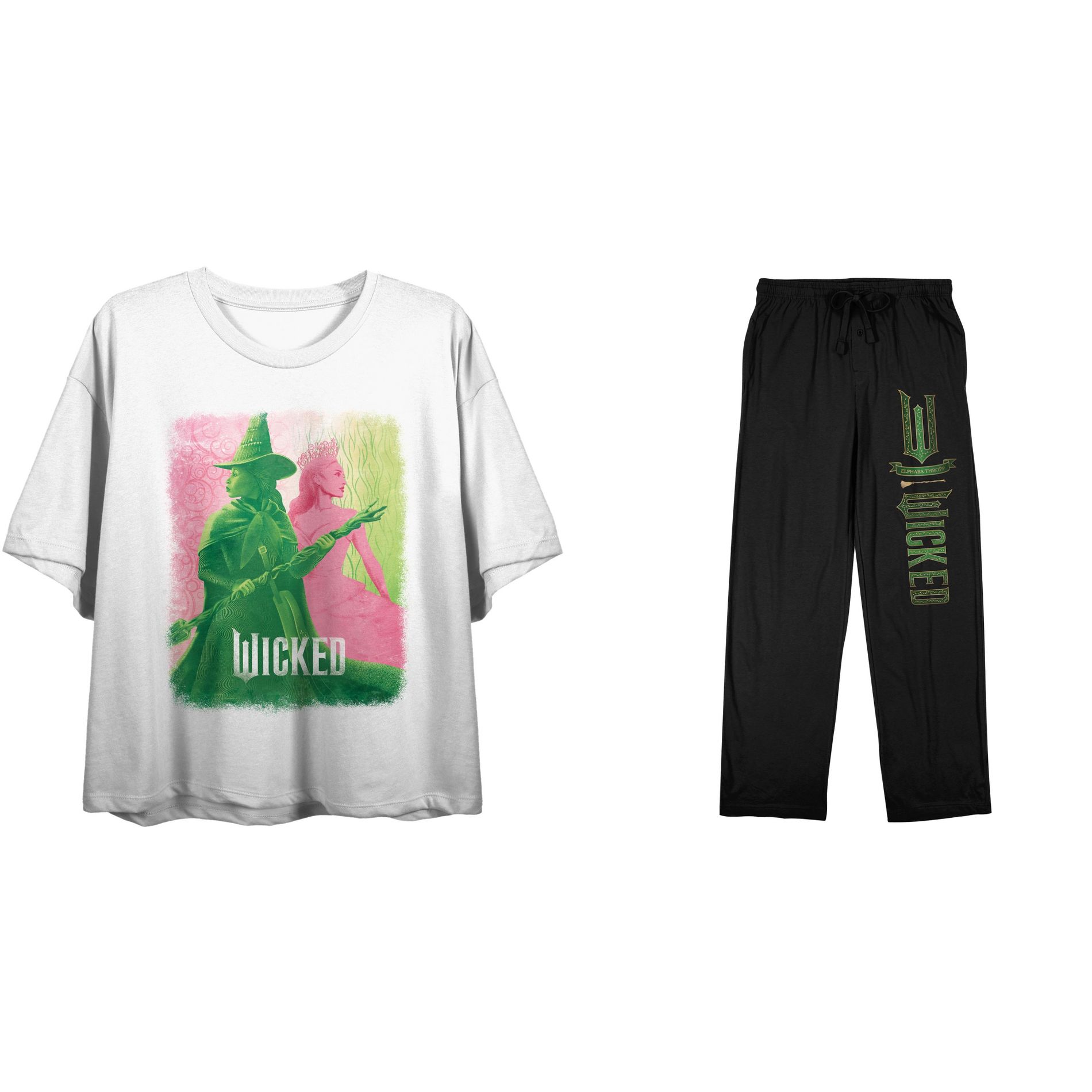 Wicked Elphaba Ladies Sleep Set Short Sleeve Tee and Jogger Pants