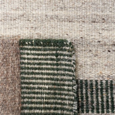 Gray and Green Flat Woven Wool Area Rug