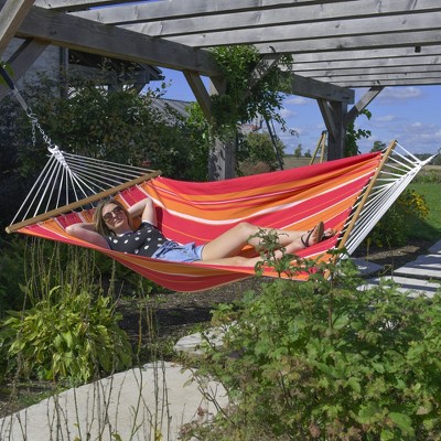 Mimosa Cotton Double Spreader Bar Hammock with Wood Frame