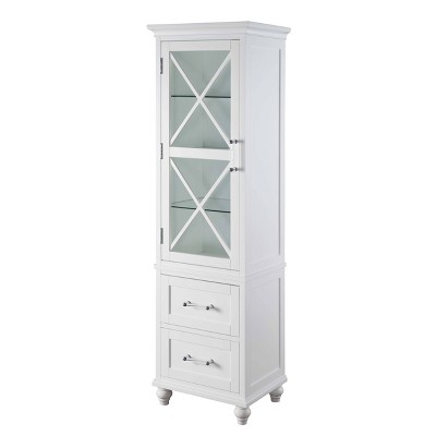 Blue Ridge 60" White Wooden Linen Tower with Adjustable Glass Shelves