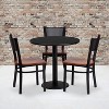 Emma and Oliver 30" Round Black Laminate Table Set, 3 Grid Back Metal Chairs - 2 of 2