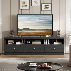 70in TV Stand for TVs up to 80", Mid Century Modern Entertainment Center with Storage Drawer and Open Shelves - 1 of 4