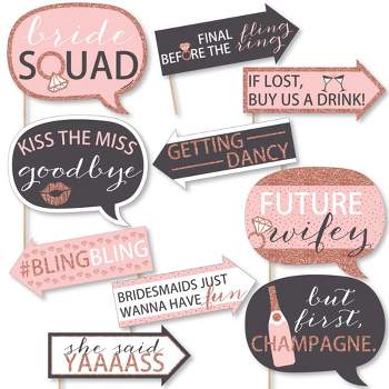 Big Dot of Happiness Funny Bride Squad - Rose Gold Bridal Shower or Bachelorette Party Photo Booth Props Kit - 10 Piece