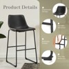 FURNIinspire Counter And Bar Stools Armless Faux Leather Barstools With Metal Legs And Footrest, Dining Chairs For Kitchen, Black, 20"*19"*39" - 4 of 4