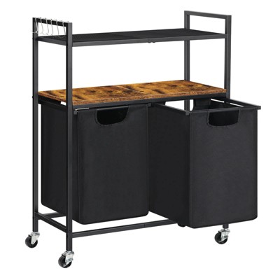 Oumilen Black Double Laundry Hamper Basket with Removable Bags and Shelves
