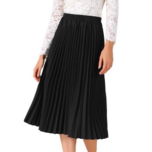 INSPIRE CHIC Women's Pleated Elastic High Waist A-Line Swing Casual Flowy Midi Skirts - 1 of 4