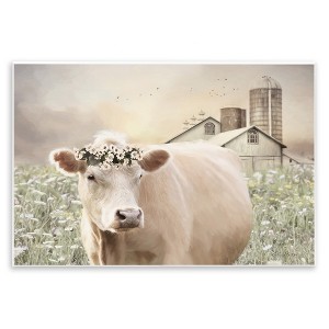 Stupell Industries Realistic Cow Floral Crown Tranquil Farm Field Wall Plaque Art - 1 of 4