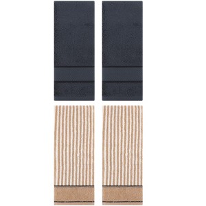 REGALWOVEN 4 Pcs Bathroom Decorative Cotton Soft Absorbent Sold Striped Hand Towel - 1 of 4