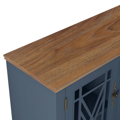 55" Navy and Wood Vintage Storage Sideboard Buffet Cabinet