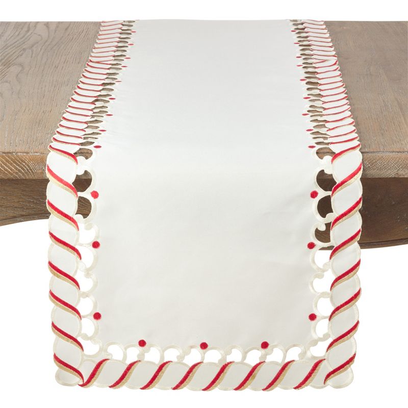 Saro Lifestyle Candy Cane Stripe Border Christmas Holiday Table Runner, 2 of 4