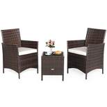 Tangkula 3 Pieces Patio Rattan Conversation Furniture Wicker Chairs with Coffee Table & Cushions Red/Blue/White