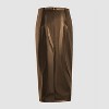 Coolmee Women's Faux Leather Midi Skirt High Waisted Drawstring Ruched Fashion Side Slit Work Pencil Skirts for Women - 2 of 4