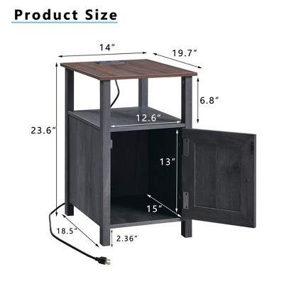 Gray Farmhouse Nightstand Set with Barn Door and Open Shelves