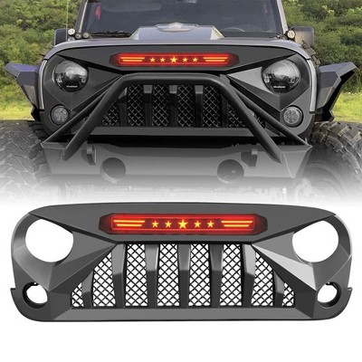 AMERICAN MODIFIED Gladiator Front Grille with Red Stars and Stripes DRL, Compatible with Jeep Wrangler JK 2007-2018 Models, Matte Black