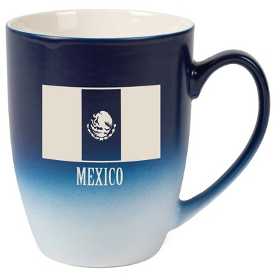 Elanze Designs Mexico Mexican Flag 12 Ounce Ceramic Laser-Etched Engraved Drinkware Mug, Blue and White Ombre