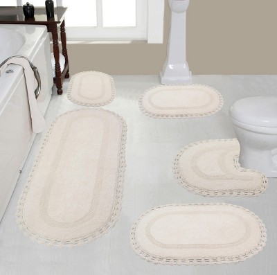Hampton Crochet Collection Cotton Reversible Tufted Set of 5 Bath Rug Set - Home Weavers