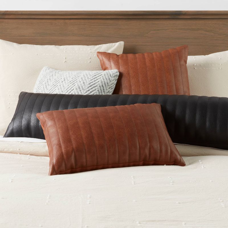 Oblong Faux Leather Channel Stitch Decorative Throw Pillow - Threshold™, 3 of 9