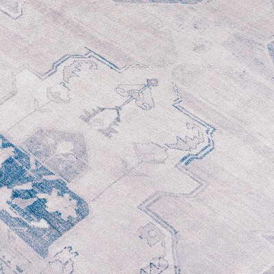 Blue and Cream Vintage Medallion Washable Area Rug