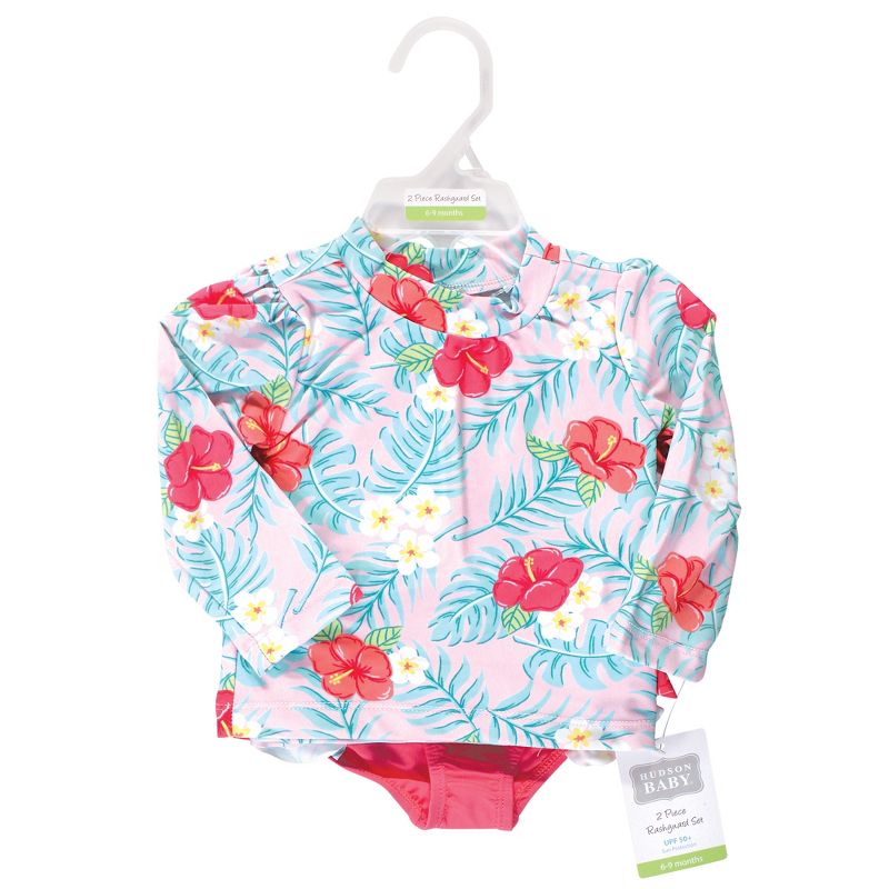 Hudson Baby Infant Girl Swim Rashguard Set, Tropical Floral, 3 of 6