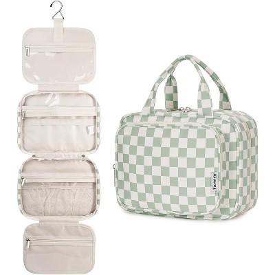 Narwey Hanging Toiletry Bag for Women Travel Checkered Makeup Bag