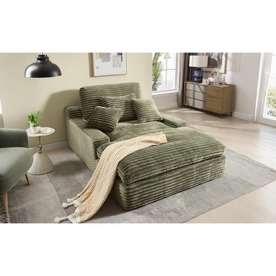 Dolonm 75" Deep Seat Lazy Sofa,Corduroy Sleeper Sofa Bed & Cloud Lounge Chair,High-Resilience Sponge,4 Pillows,for Living Room/Office