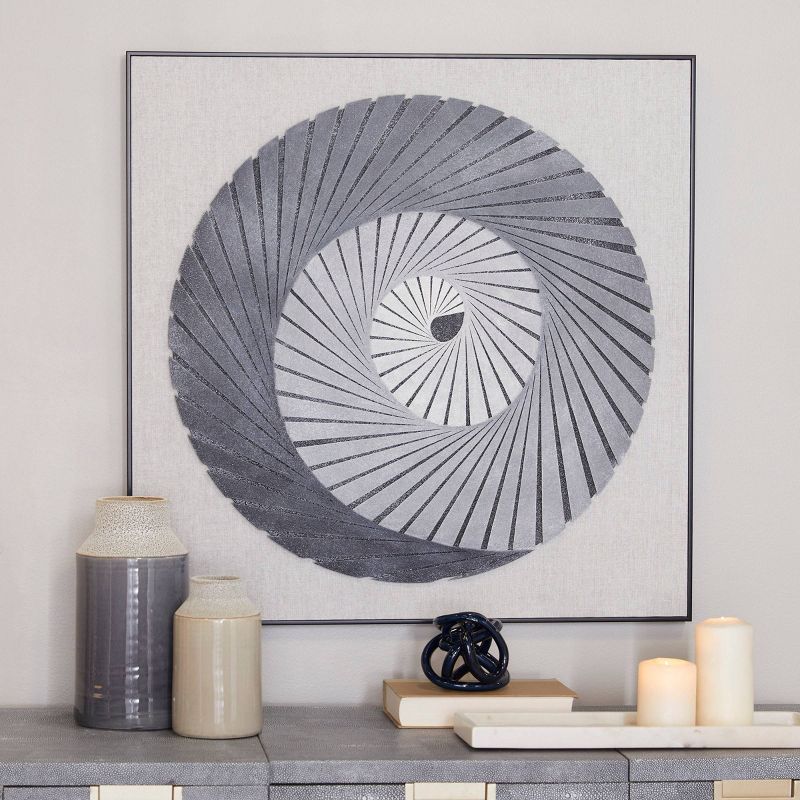 Wood Geometric 3D Spiral Shadow Box with Black Frame Gray - Olivia &#38; May, 1 of 7