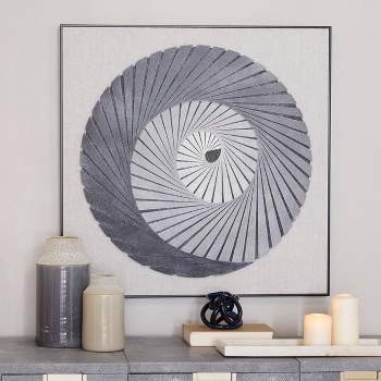 Wood Geometric 3D Spiral Shadow Box with Black Frame Gray - Olivia & May