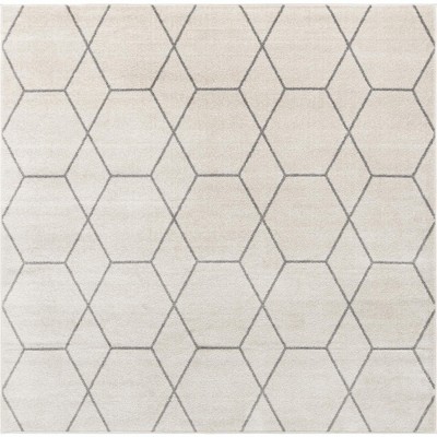 Ivory Square Trellis Frieze Synthetic Area Rug - Stain-Resistant & Easy Care