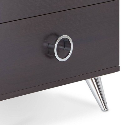 Elms Espresso 2-Drawer Nightstand with Chrome Accents