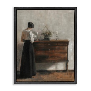 Stupell Industries Classic Woman In Dress Reading Black Framed Floater Canvas Wall Art - 1 of 4