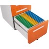 Compact 3-drawer mobile file cabinet with rounded edges¡ªfeatures 5 anti-tip wheels, cold-rolled steel construction. - 2 of 4