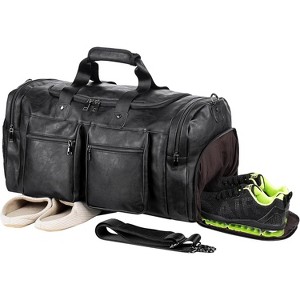 Waterproof Leather Travel Duffel Bag with Shoe Pouch, Weekender Overnight Carry-On Tote for Men & Women - 1 of 4