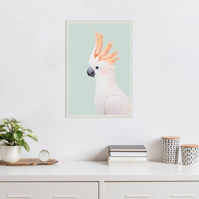 16"x23" White Cockatoo Canvas Wall Art with Beaded Frame