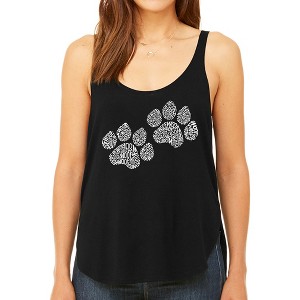 LA Pop Art Women's Premium Word Art Flowy Tank Top - Woof Paw Prints - 1 of 4
