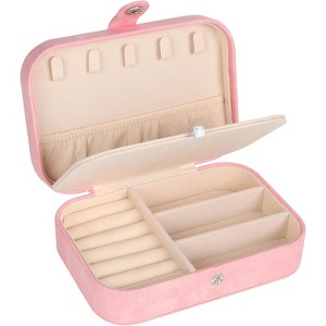 HTUTWOO Travel Jewelry Box, PU Leather Jewelry Organizer for Girls, Portable Mini Travel Case Display Storage Holder Boxes for Stud Earrings, Rings - 1 of 4