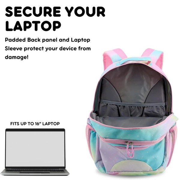 Mochila J World Cornelia para niños grandes de 18" con múltiples compartimentos para escuela y viaje 6