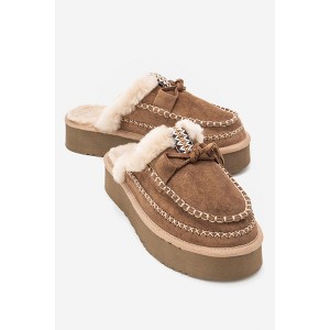 YALINA - Taupe Suede Genuine Leather Platform Moccasin Slide (Women) | Forever & Always Shoes - 1 of 2