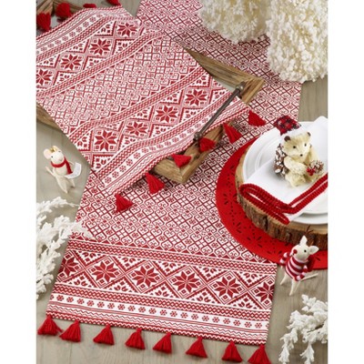 Red and White Cotton Christmas Pattern Table Runner