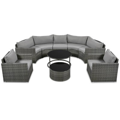 Nestfair 9pc Wicker Patio Conversation Sofa Set with Cushions and Coffee Table