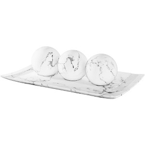 Creative Scents White Marble Home Decor Tray and Orb Set - 1 of 4